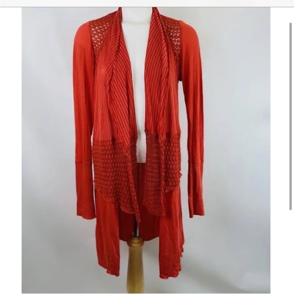 Anthropologie Tiny Open Knit Drape Coral Crochet
Trim Cardigan Sweater SzS VGUC - Picture 12 of 16